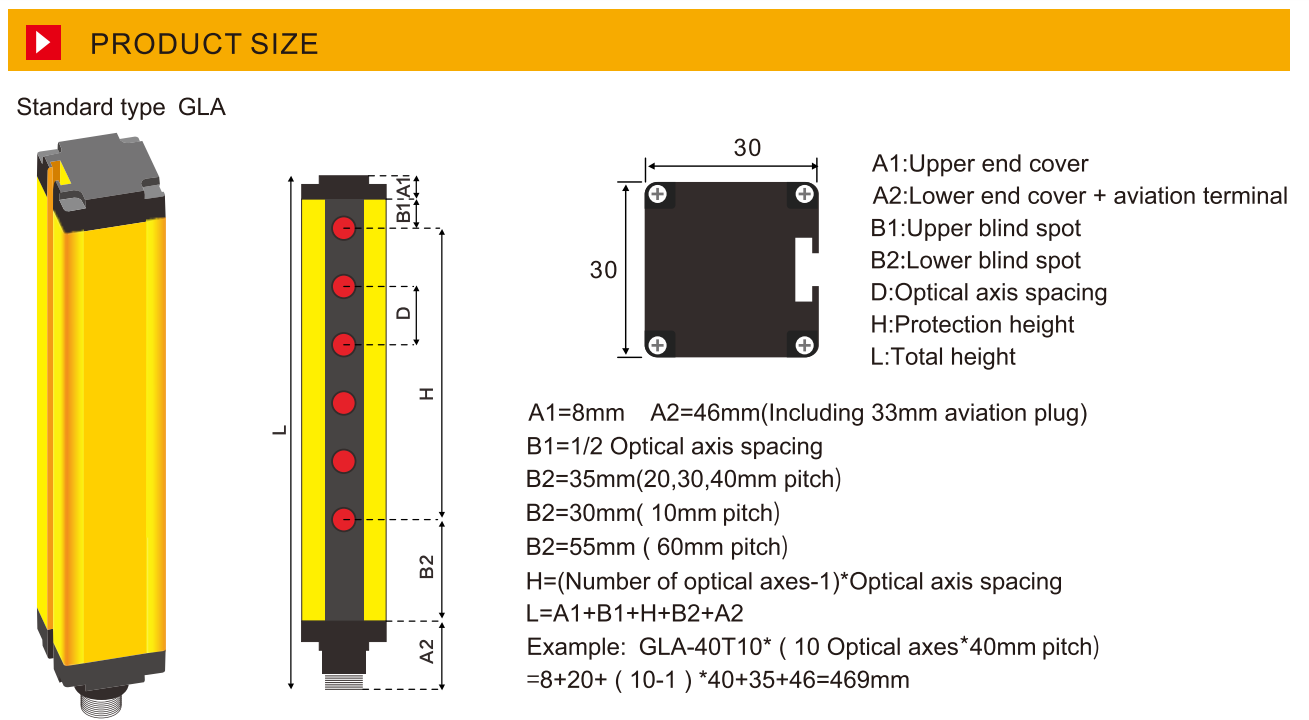 GLA safety light curtain size GLA safety light curtain size