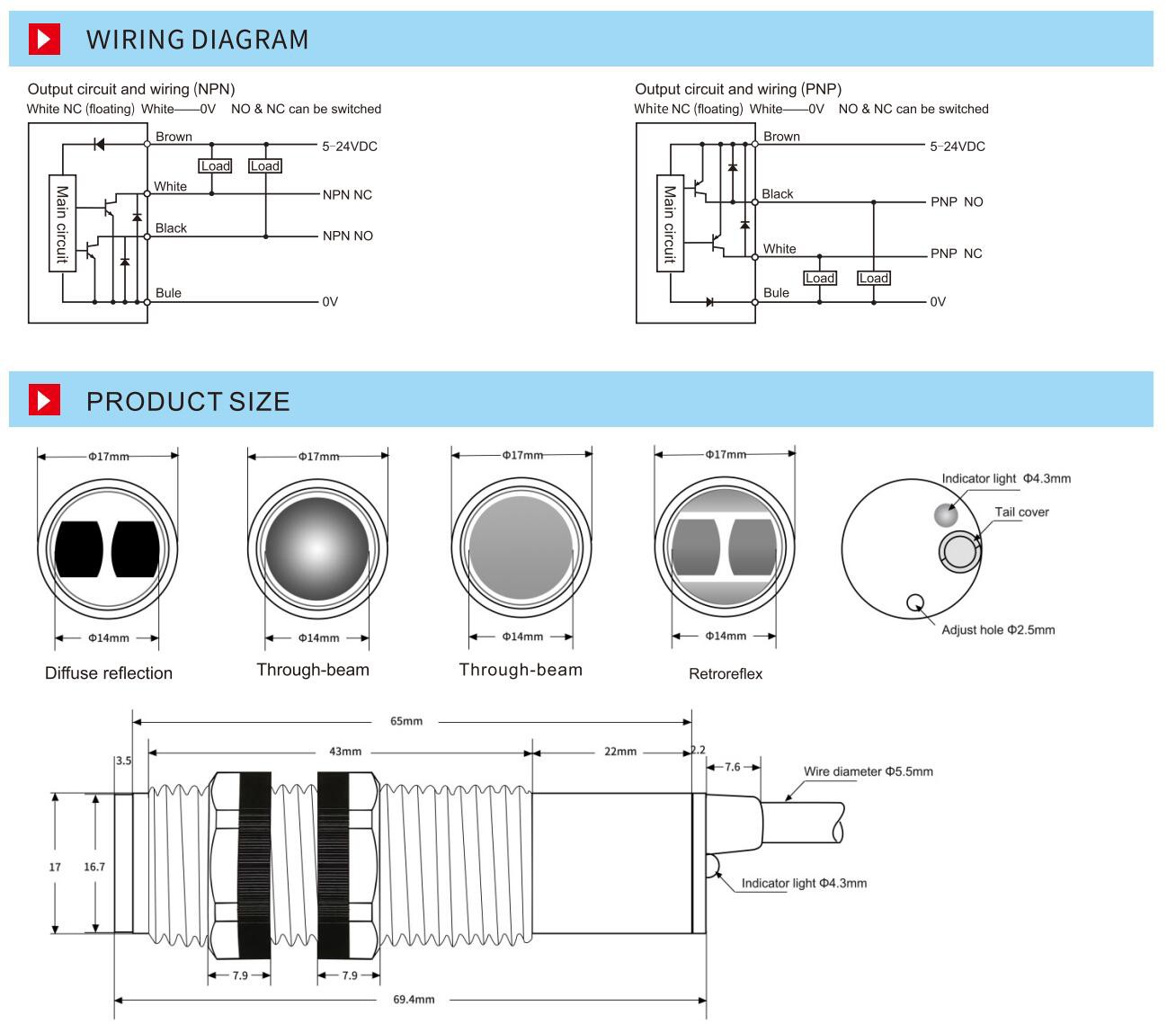 M18 Optical Sensor-3 Optical Diffuse Sensor